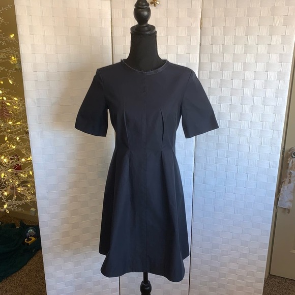 COS Blue Short Sleeve A Line Pleated Flowy Bottom Drop Waist Dress Sz 6 Full Zip - Picture 9 of 14